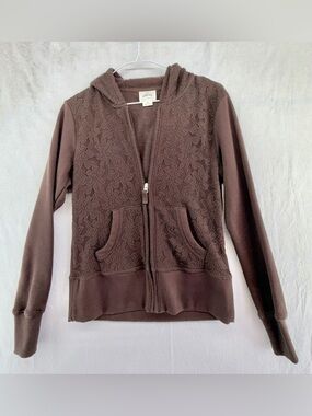 Ariat Women’s Lightweight Lace Embellished Zip Up Hoodie Coffee Brown Size SM